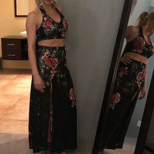 2 piece halter with long skirt